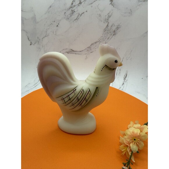 Fenton Hand Painted Burmese Satin Rooster Signed by C.A. Hall - 5 1/4" Tall - Picture 2 of 9